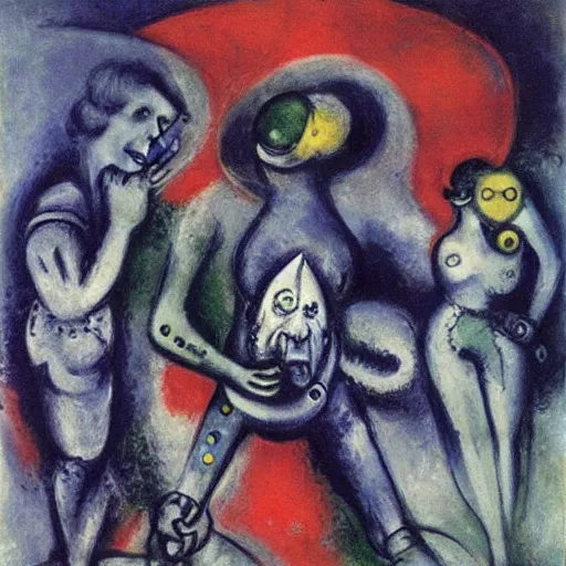 Image similar to cyborgs by marc chagall