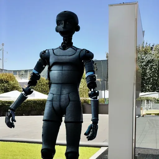 Image similar to a realistic detailed photo of a guy who is an attractive humanoid who is half robot and half humanoid, who is a male android, soccer player martin ødegaard, shiny skin, posing like a statue, blank stare, by the pool, on display, showing off his muscles, humanoid robot, frozen ice statue