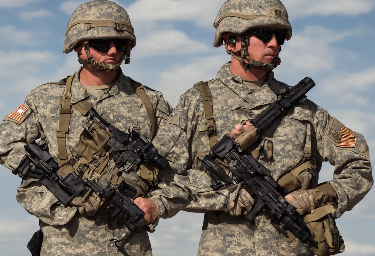 Prompt: 4k image of a man in a us military outfit holding an ak-47