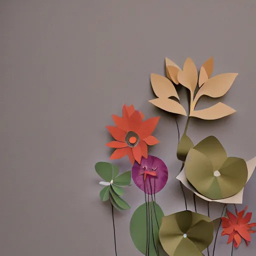 Image similar to A paper cutout garden, cinematic diffused lighting ,soft color scheme