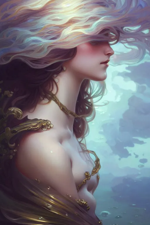 Prompt: ocean, dark fantasy, intricate, elegant, highly detailed, digital painting, artstation, concept art, matte, sharp focus, illustration, art by artgerm and alphonse mucha