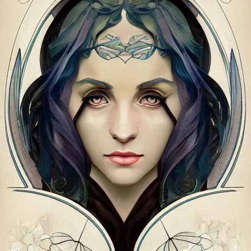 Prompt: an art nouveau, ( streamline moderne ), multi - racial portrait in the style of anna dittmann and charlie bowater and alphonse mucha. very large, clear, expressive, and intelligent eyes. symmetrical, centered, ultrasharp focus, dramatic lighting, photorealistic digital matte painting, intricate ultra detailed background.