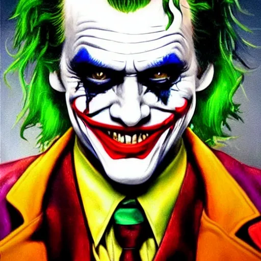 Image similar to the joker painted by jim carrey 3 4 k quality super realistic