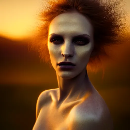 Image similar to photographic portrait of a stunningly beautiful alien gothic female in soft dreamy light at sunset, contemporary fashion shoot, by edward robert hughes, annie leibovitz and steve mccurry, david lazar, jimmy nelsson, breathtaking, 8 k resolution, extremely detailed, beautiful, establishing shot, artistic, hyperrealistic, beautiful face, octane render