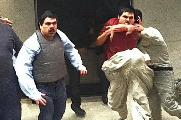 Prompt: omg wtf el chapo exploding out of prison like buddah