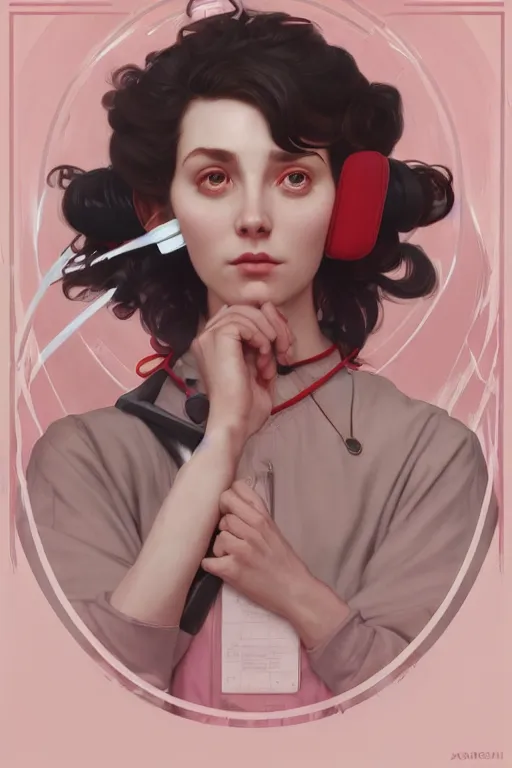 Image similar to covid - 1 9 nurse preparing for battle, pink and white and red, by tom bagshaw and alphonse mucha and atey ghailan and artgerm and and greg rutkowski, hyper realistic, octane render, trending on artstation