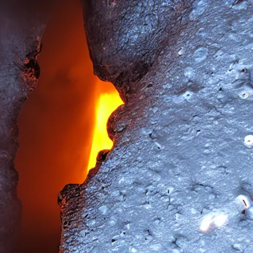 Image similar to meteorite crashing into an active volcano, photography