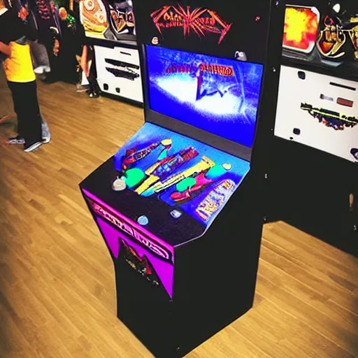 Prompt: photo of a minimalist arcade machine themed with killer instinct 9 0 s game