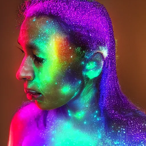 Image similar to photo of a person with galaxy coloured skin