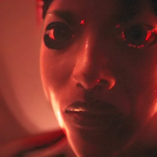 Prompt: movie still of cyborg with glowing third eye, cinematic composition, cinematic light, criterion collection, by lars von trier