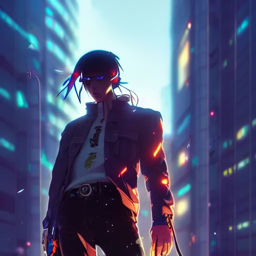 Prompt: cyberpunk cowboy, single subject, scenic full shot, ambient lighting, detailed face, by makoto shinkai, stanley artgerm lau, wlop, rossdraws