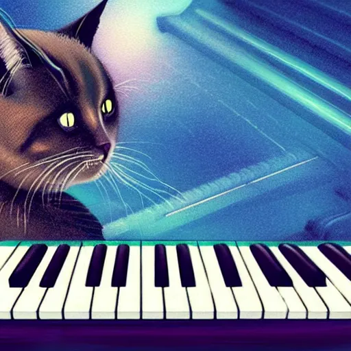 Prompt: cat playing piano synthwave digital art