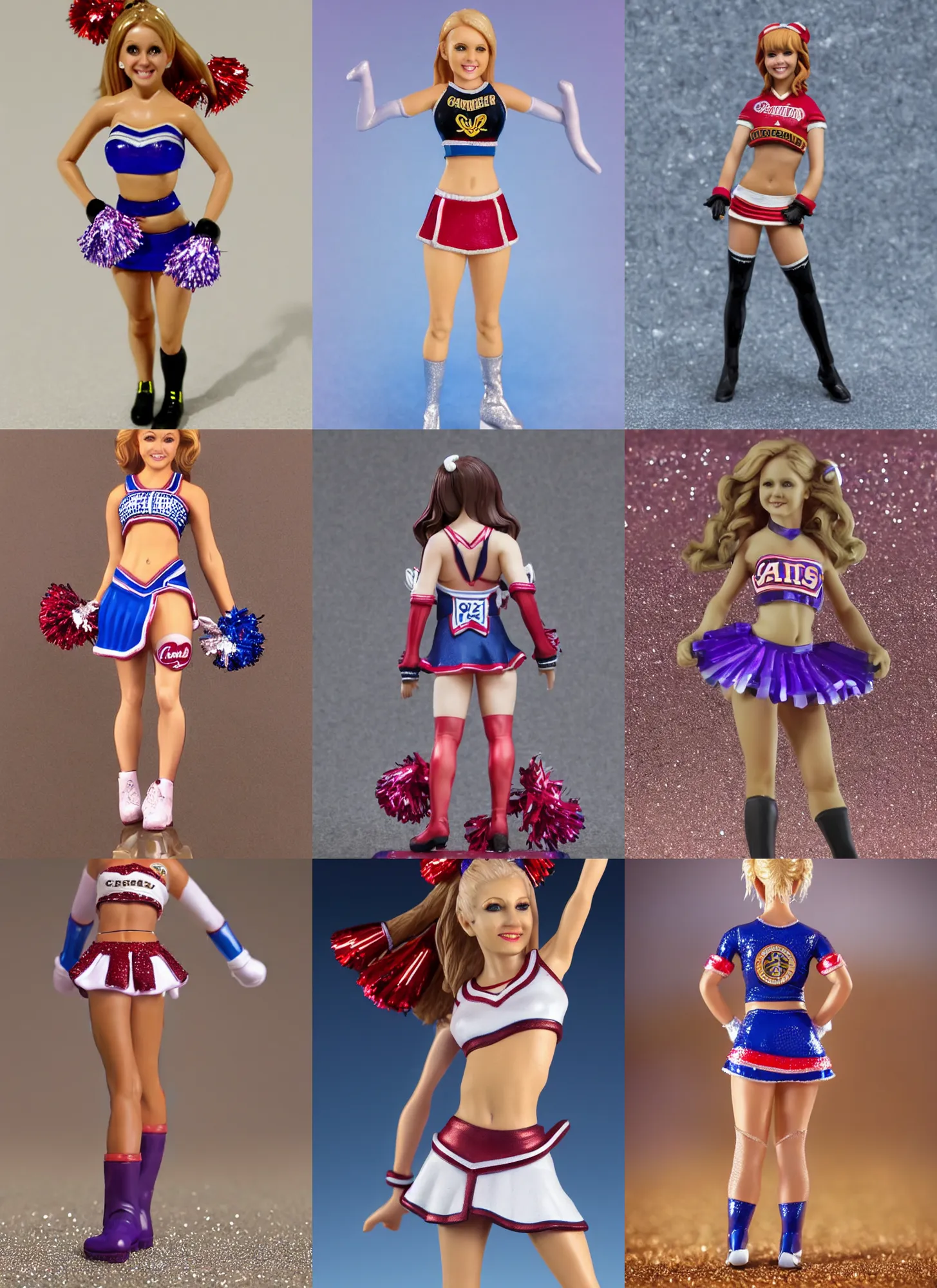 Prompt: 80mm resin detailed miniature of a Cheerleader girl, full body, stomach, navel, boots, Logo, textured base; Product Introduction Photos, 4K, view from front