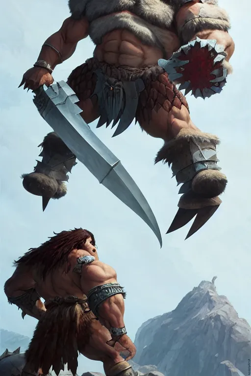 Image similar to orc barbarian wearing leather armor, full body shot, exquisite details, earth magic, mid view, design on a white background, by studio muti, greg rutkowski, makoto shinkai, takashi takeuchi, studio ghibli