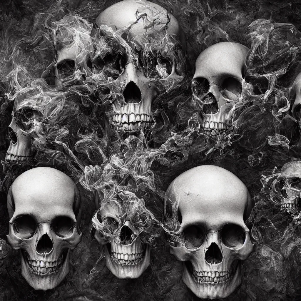 Prompt: human heads and skulls, a smoke sphere. artwork, surrealist, metaphysical, metaphorical, ephemeral, atmospheric, scarry symbolic art by cameron gray and gustave dore, rendered in unreal engine, cgsociety, 8 k, sharp details, uhd