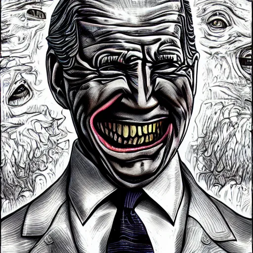 Prompt: biden became stupid ugly lovecraftian degenerate abomination, photo - realistic, color image, 2 k, highly detailed, horror