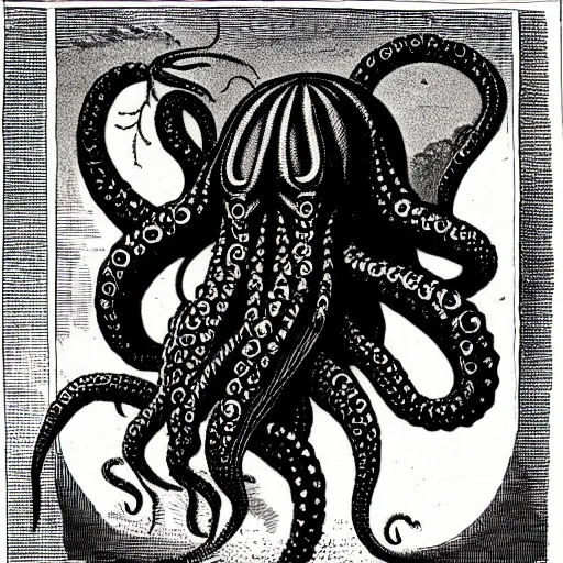 Prompt: an 1 8 0 0 s naturalism book illustration of cthulhu