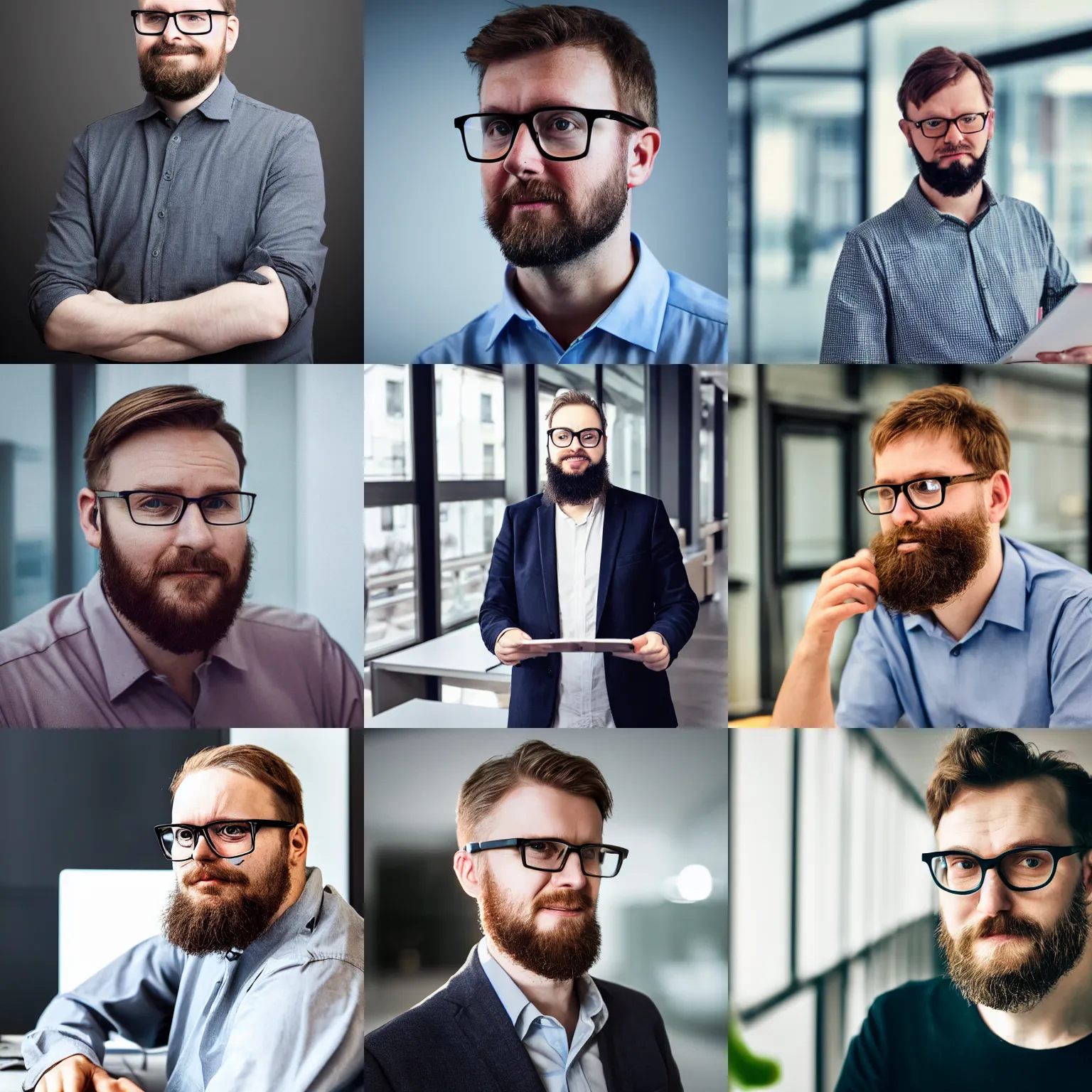 Prompt: a finnish man working for a tech consultancy company, glasses, circle beard