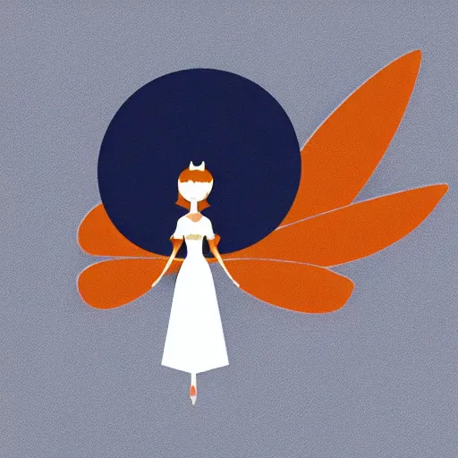 Prompt: minimalist illustration of a fairy tale princess in navy and burnt orange hues