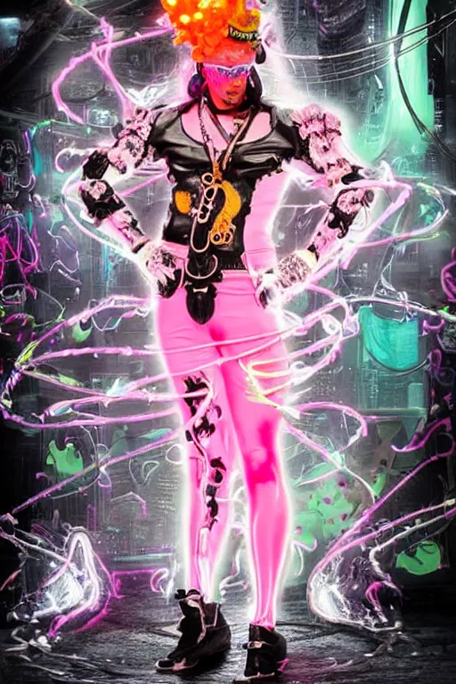 Image similar to full-body rococo and cyberpunk style neon statue of a seductive attractive Spanish android sin ropa in a macho heroic pose, bem dotado, piroca, pecho peludo, ethereal white dripping tar, glowing orange lasers, pink tigers, glowing eyes, silver prince crown, black gears, pink diamonds, swirling mint-colored silk fabric. futuristic elements. full-length view. human skulls. large intricate artwork by caravaggio. trending on cgsociety, trending on artstation, octane render, cinematic lighting from the right, hyper realism, octane render, 8k, depth of field, 3D