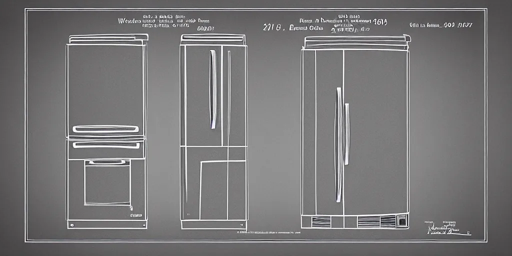 Prompt: refrigerator patent drawing style