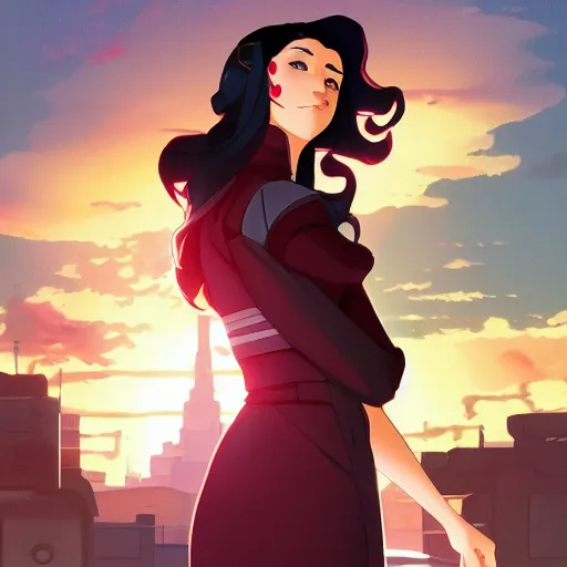 Prompt: “asami sato from the legend of korra, dieselpunk city, evening time, ambient lighting, 4k, anime key visual, lois van baarle, ilya kuvshinov, rossdraws, artstation”