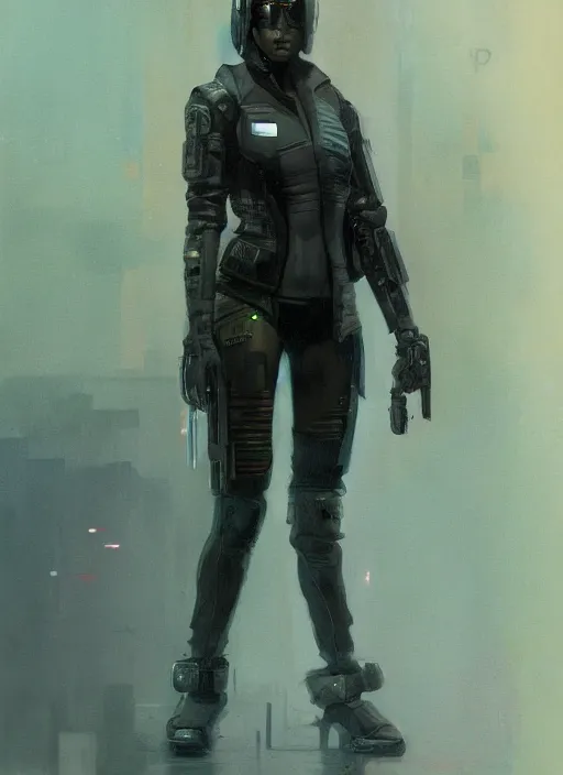 Prompt: natasha igwe. cyberpunk assassin in tactical gear. blade runner 2 0 4 9 concept painting. epic painting by craig mullins and alphonso mucha. artstationhq. painting with vivid color. ( rb 6 s, cyberpunk 2 0 7 7, matrix )