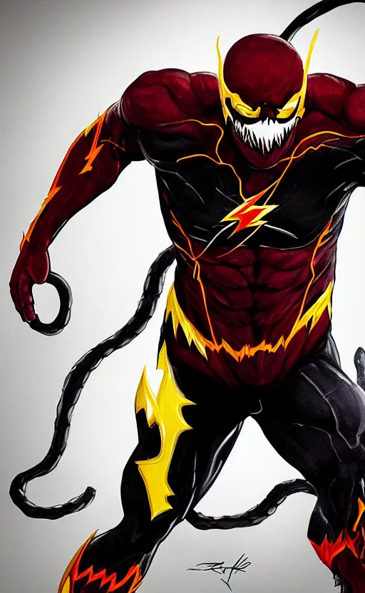 Image similar to full body portrait of venom as the flash, dynamic lighting, cinematic, ultra detailed, trending on art station, stunning visuals, creative, fantasy concept art