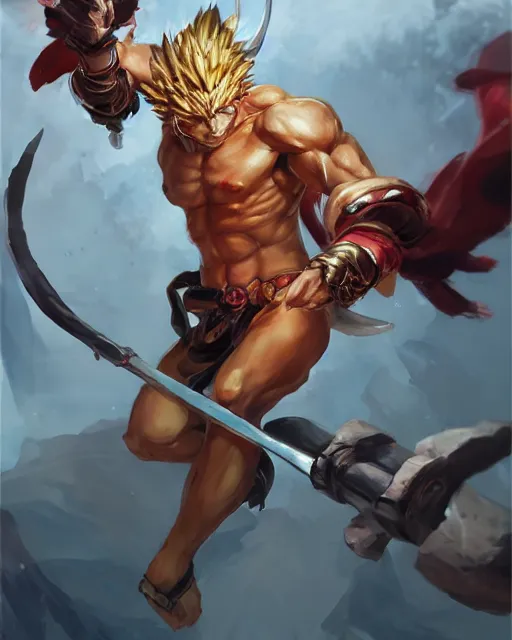 Image similar to portrait of sun wukong!! splash art!!! guilty gear strive! concept art!!! artbook!!! by stanley artgerm lau, wlop, rossdraws, james jean, andrei riabovitchev, marc simonetti, and sakimichan, pixiv, trending on artstation!! c 1 4. 6