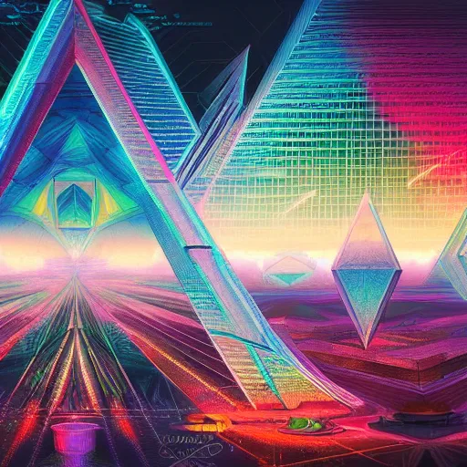 Image similar to matte painting of the sacred geometry of cyberpunk, brilliant colors, extremely detailed, very very detailed, in the style of alena aenami by Alex grey, HD, 4k, 8k