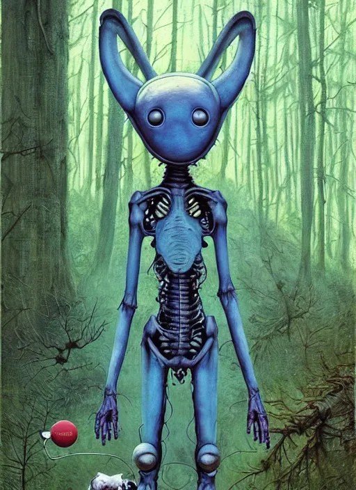 Image similar to cuddly friendly alien in the woods by a river gorgeous lighting, lush forest foliage blue sky a hyper realistic painting by chiara bautista and beksinski and norman rockwell and greg rutkowski, weta studio, and lucasfilm