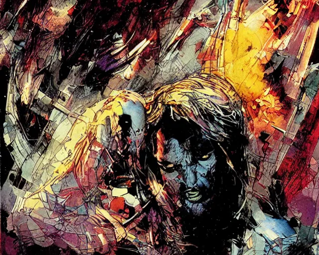 Prompt: revenge against god for the crime of being by bill sienkiewicz,