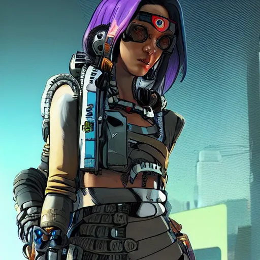 Prompt: Athena. Apex legends cyberpunk bounty hunter. Concept art by James Gurney and Mœbius.