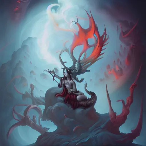 Image similar to demonic birth from insanity dimension by peter mohrbacher