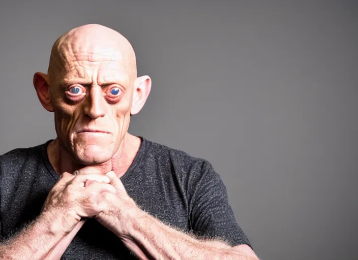 Prompt: studio portrait photo still of 4 3 year michael berryman!!!!!!!! at age 4 3 4 3 years old 4 3 years of age!!!!!!! surrounded by angry dwarves, 8 k, 8 5 mm f 1. 8, studio lighting, rim light, right side key light