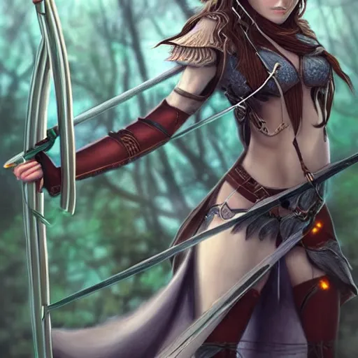 Image similar to female wood elf archer, beautiful fantasy illustration,