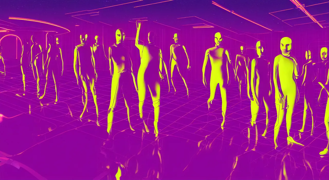 Prompt: hyper detailed bauhaus neon purple propaganda poster of mars workers from the 2050s cinematic lighting 8k wide angle shallow depth of field