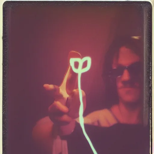 Image similar to wizard casting a spell, polaroid!!!!!