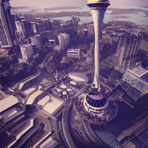 Image similar to auckland sky tower, fantasy, digital art, evil, artstation, octane render