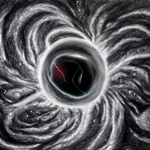 Prompt: photorealistic art of a lovecraftian horror reaching through a blackhole to eat the earth