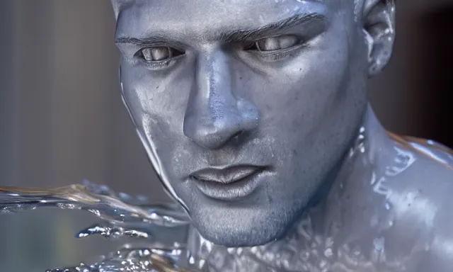 Image similar to water sculpture of a man, photorealistic, cinematic lighting, 8 k, extremely detailed