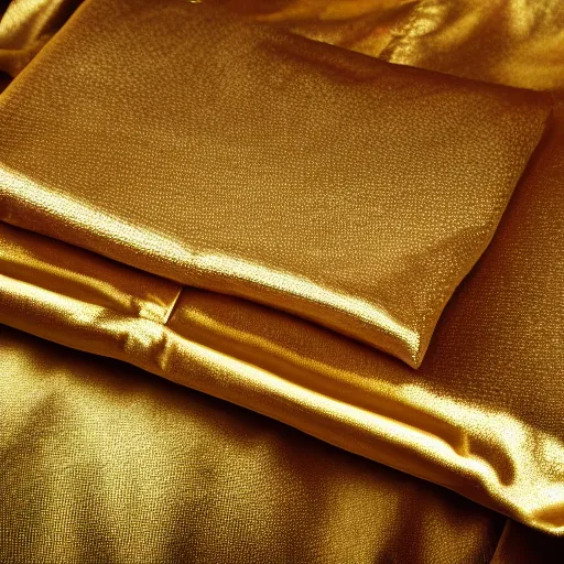 Prompt: a gold shirt resting on a bed