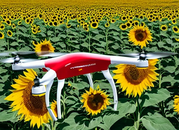 Image similar to Communist Propaganda Poster of a Bayraktar TB2 drone in a sunflower field.