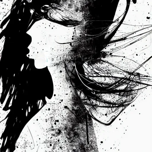 Image similar to the abstract painting of an image of a lady artistic flat illustration by by Patrick Guyton,creative art,soft colors mono chromatic, black color on white background