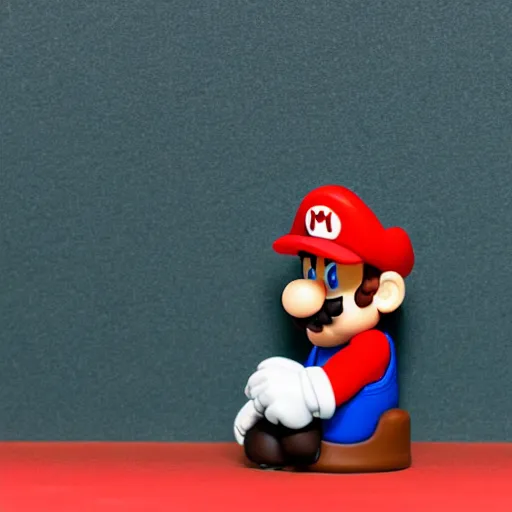 Prompt: claymation, mario sitting on a toilet, depth of field 2 7 0 mm