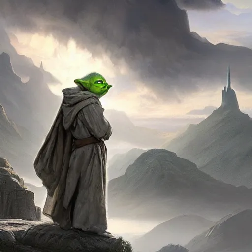 Image similar to Yoda with a mullet, matte painting by Greg Rutkowski