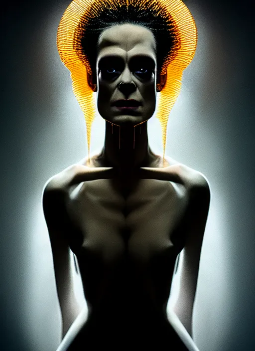 Image similar to high key lighting, portrait of a beautiful gentle futuristic bride of frankenstein, kintsugi, modern fine art, fractal, intricate, elegant, highly detailed, digital photography, subsurface scattering, by jheronimus bosch and greg rutkowski, andy worhol