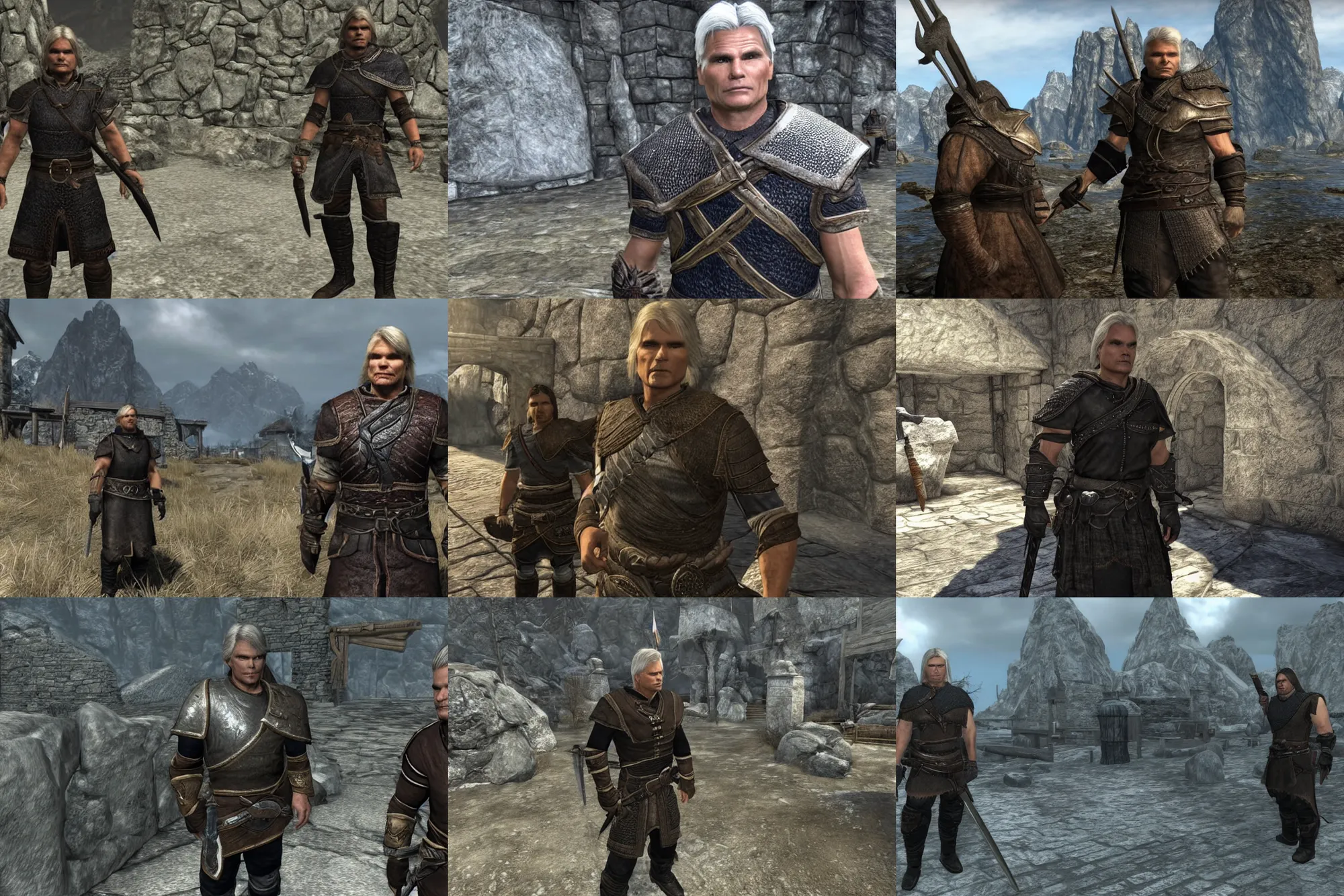 Prompt: still image of richard dean anderson as a whiterun guard in skyrim, unreal engine
