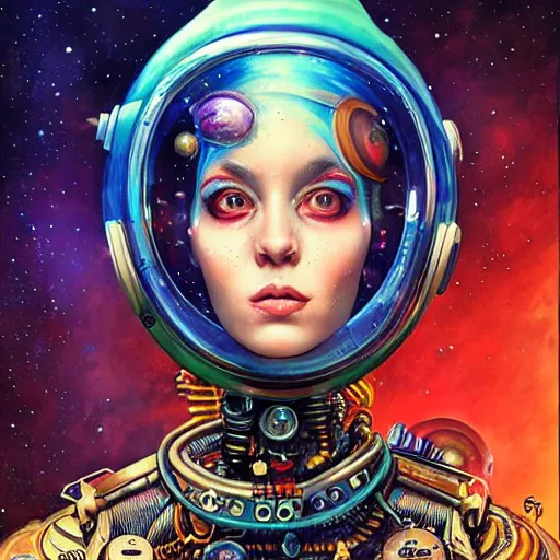 Image similar to acid trip of a lofi biopunk steampunk portrait in space but also underwater, Pixar style, by Tristan Eaton Stanley Artgerm and Tom Bagshaw.