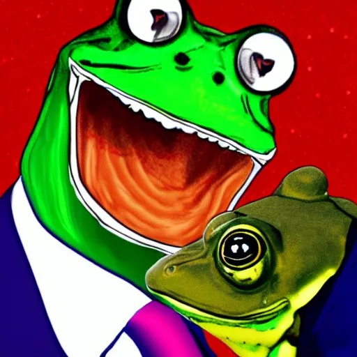 Image similar to Obama turned frog gay with chemicals colorful photo-realistic